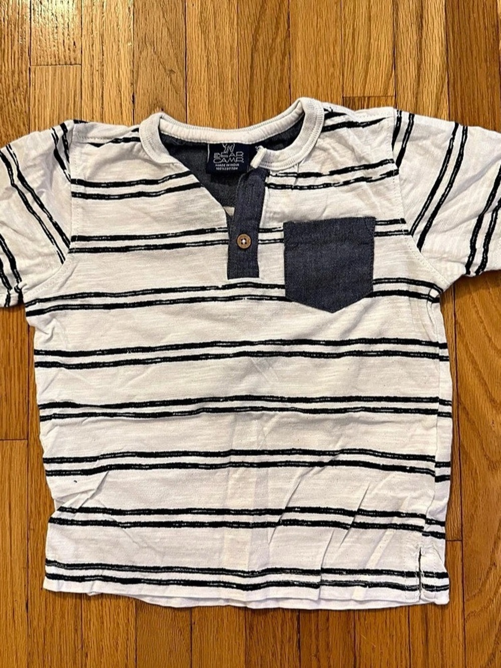 Bear Camp Stripe Pocket Henley Boys 3T White & Blue Tee